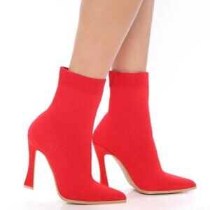 Fashion Nova She's A Catch Booties Red 6.5M NEW Sock